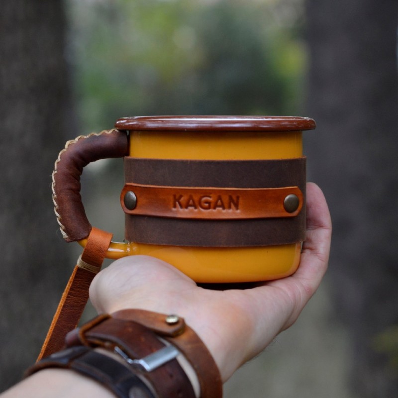 Personalized Leather & Enamel Camping Mugs