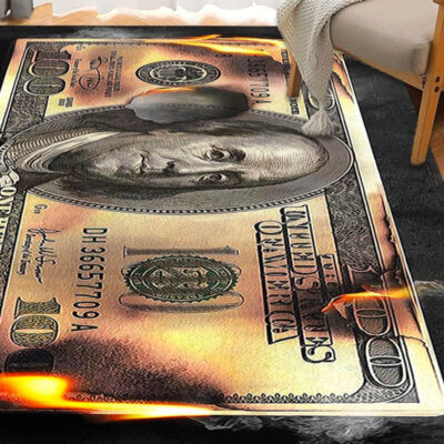 Burning $100 Bill Area Rug